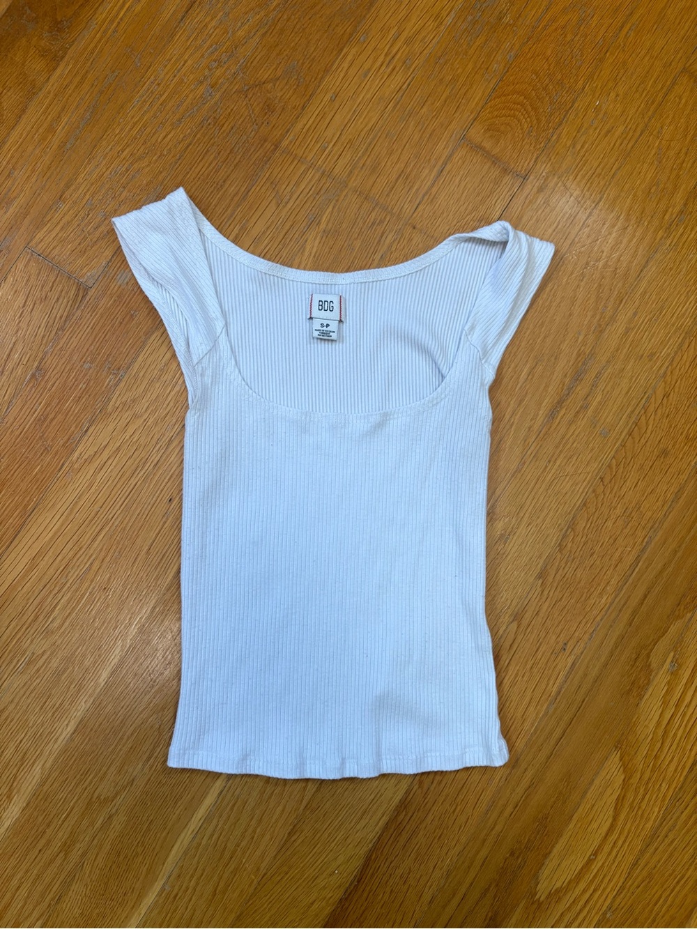 BDG White Ribbed Square-Neck Tank Top